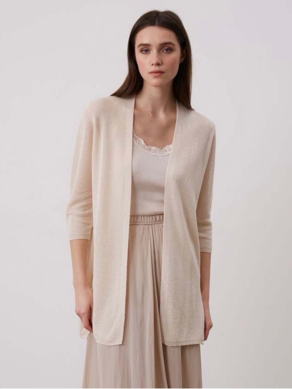 Gerard Darel Cream Ribbed Open Front Duster Cardigan Size 1 US